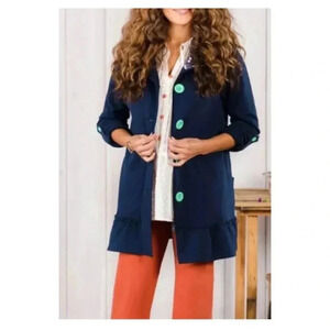 Woman MATILDA JANE Navy Blue Green Million Little Things Ruffle Jacket Sz Small